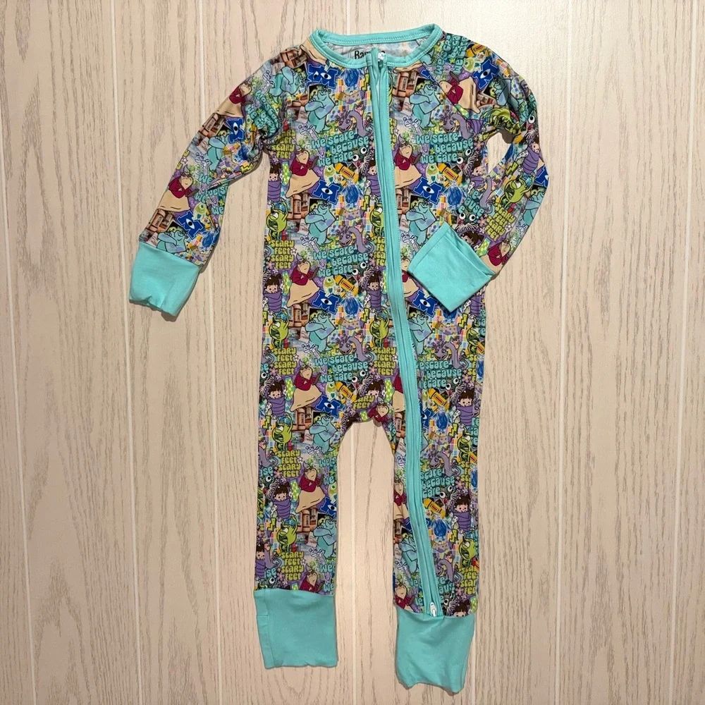 Little Britches Boutique Bamboo Zippy Pajamas Monsters Inc 2 Way Zip Unisex 2T‎